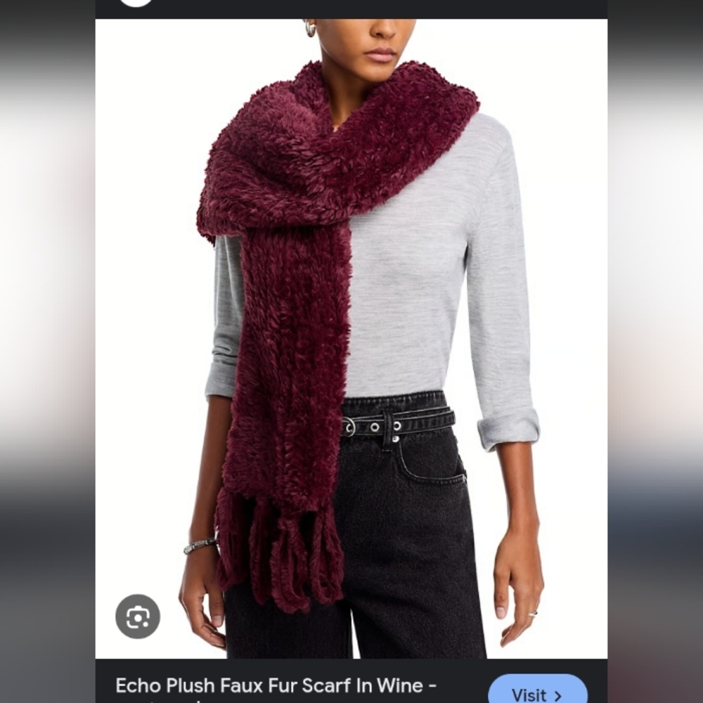 Echo Plush Faux Fur Scarf in Wine Color.New No Tag